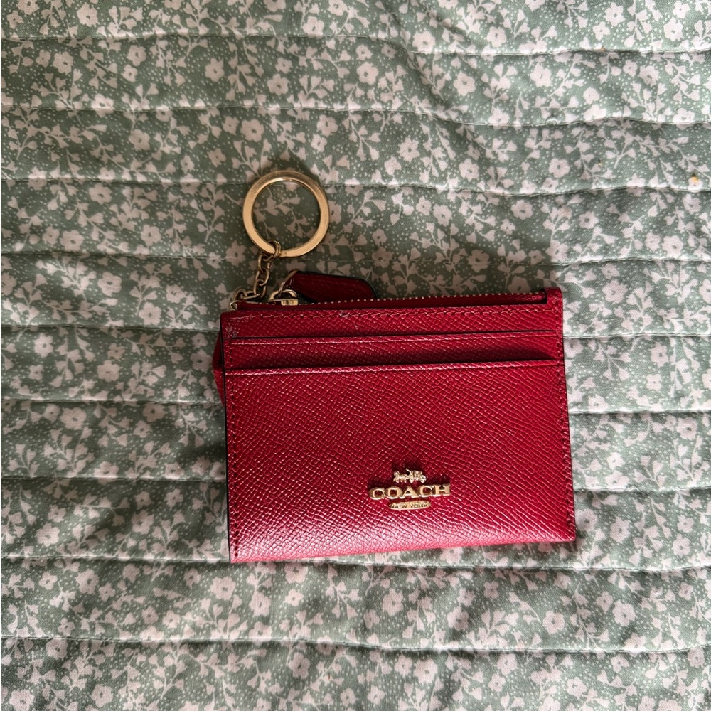 COACH Red Leather Card Holder with Key Ring